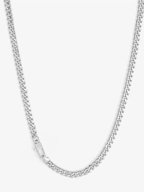 Melinda Maria Silver Cuban Chain Necklace with Pavé Clasp